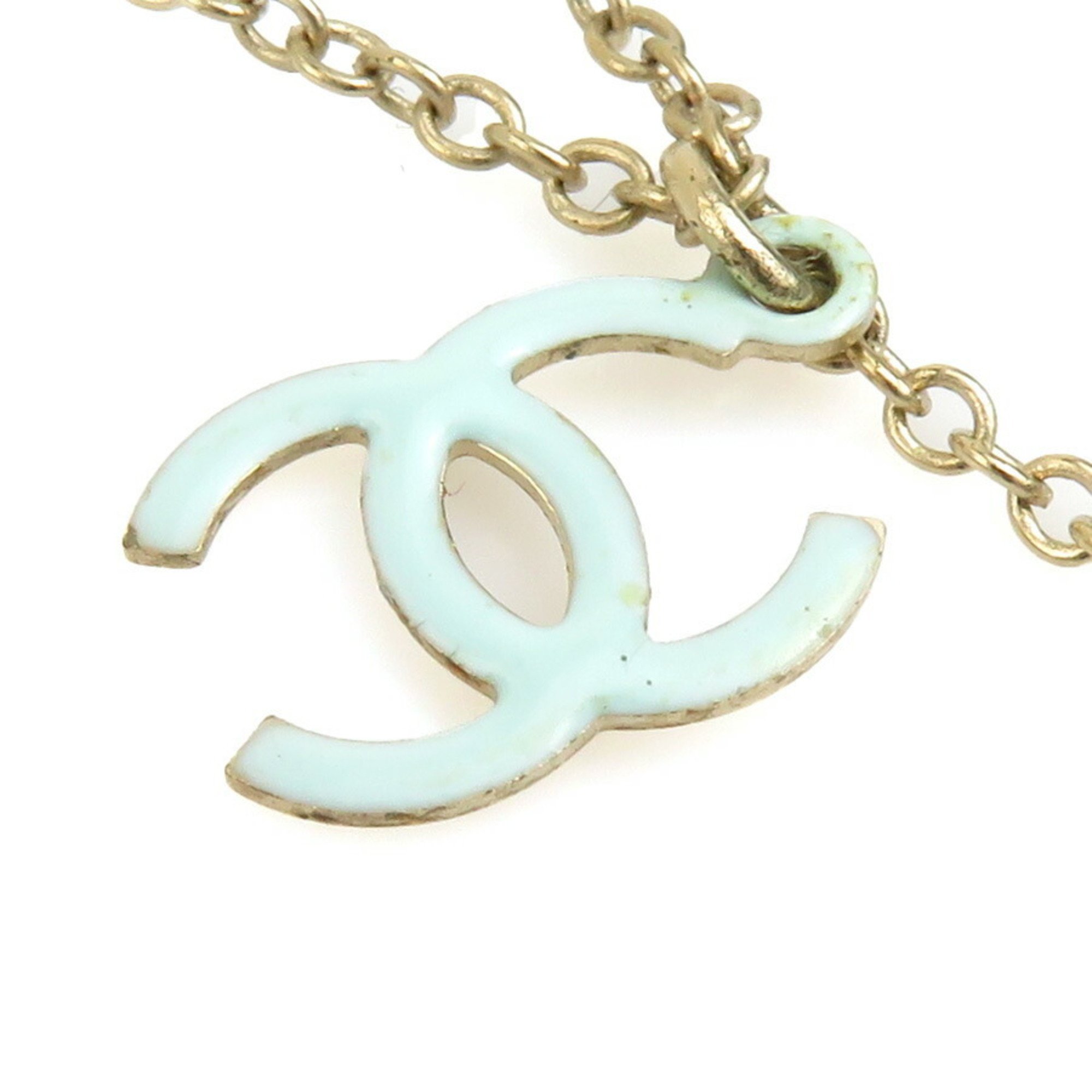 CHANEL Necklace Coco Mark Butterfly Metal Enamel Gold Light Blue Women's e59327a