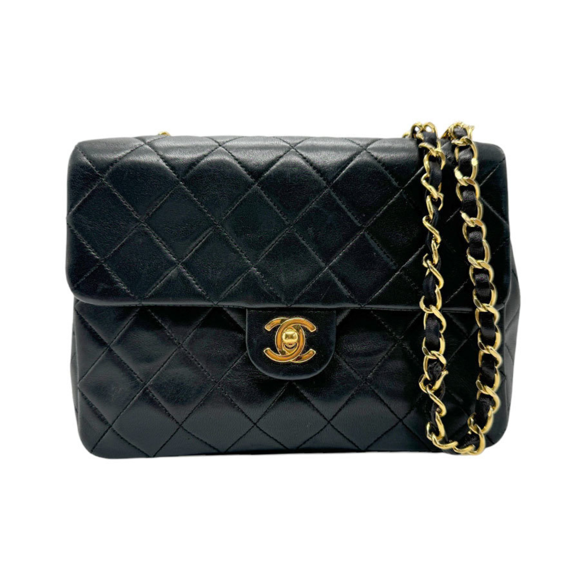 CHANEL Shoulder Bag Matelasse Leather Black Gold Women's z2578