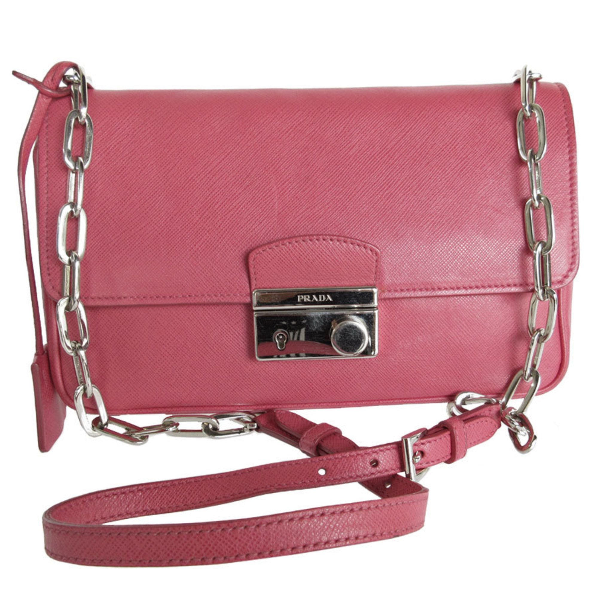 PRADA shoulder bag leather pink silver women's s0377a