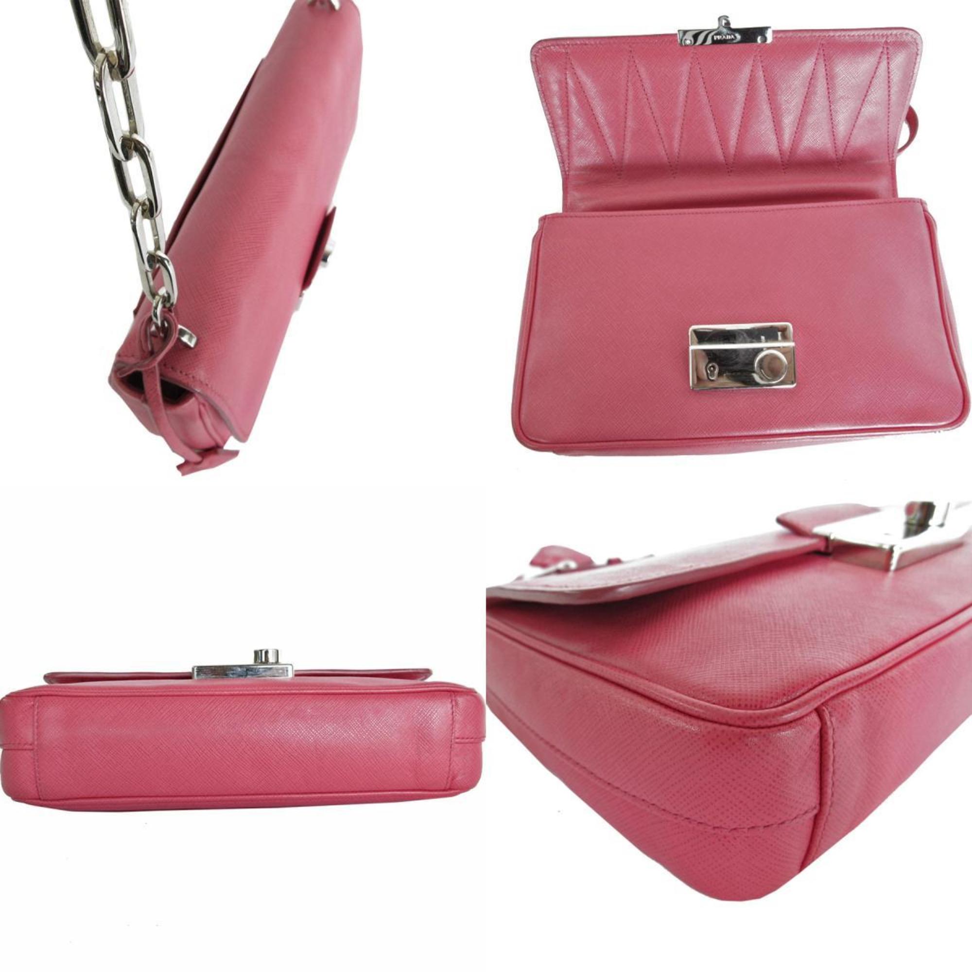 PRADA shoulder bag leather pink silver women's s0377a