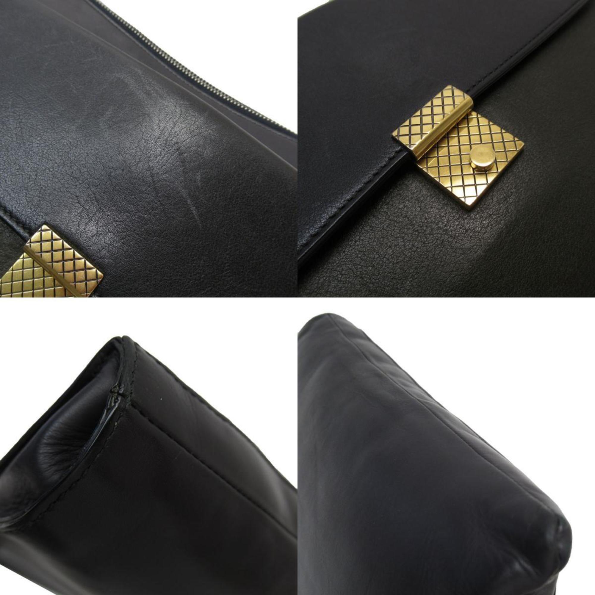 BOTTEGA VENETA clutch bag leather black khaki gold men's w0762a