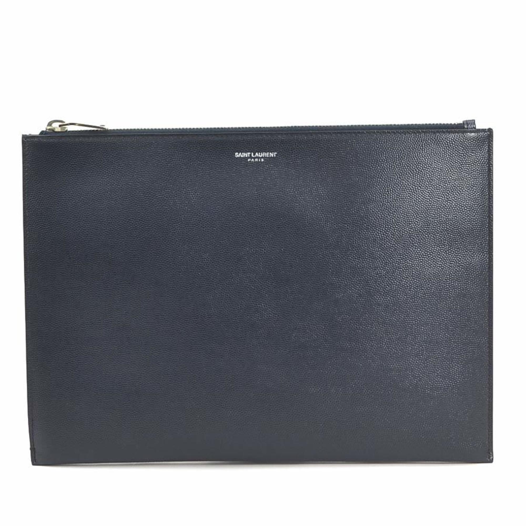 Saint Laurent Clutch Bag Leather Navy Men's 397294 h30584a