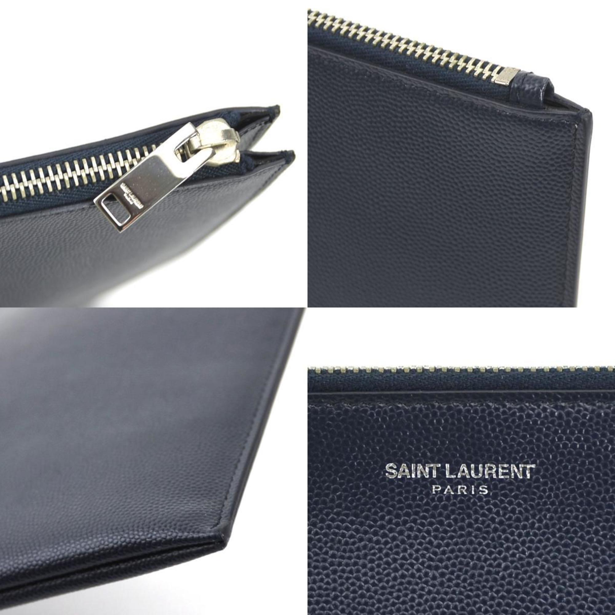 Saint Laurent Clutch Bag Leather Navy Men's 397294 h30584a