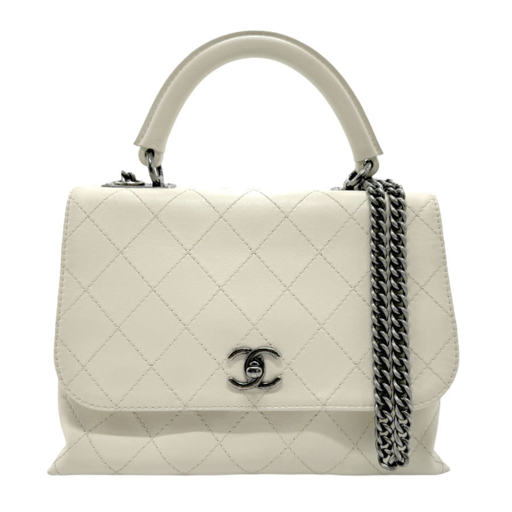 CHANEL handbag shoulder bag leather ivory ladies n0474