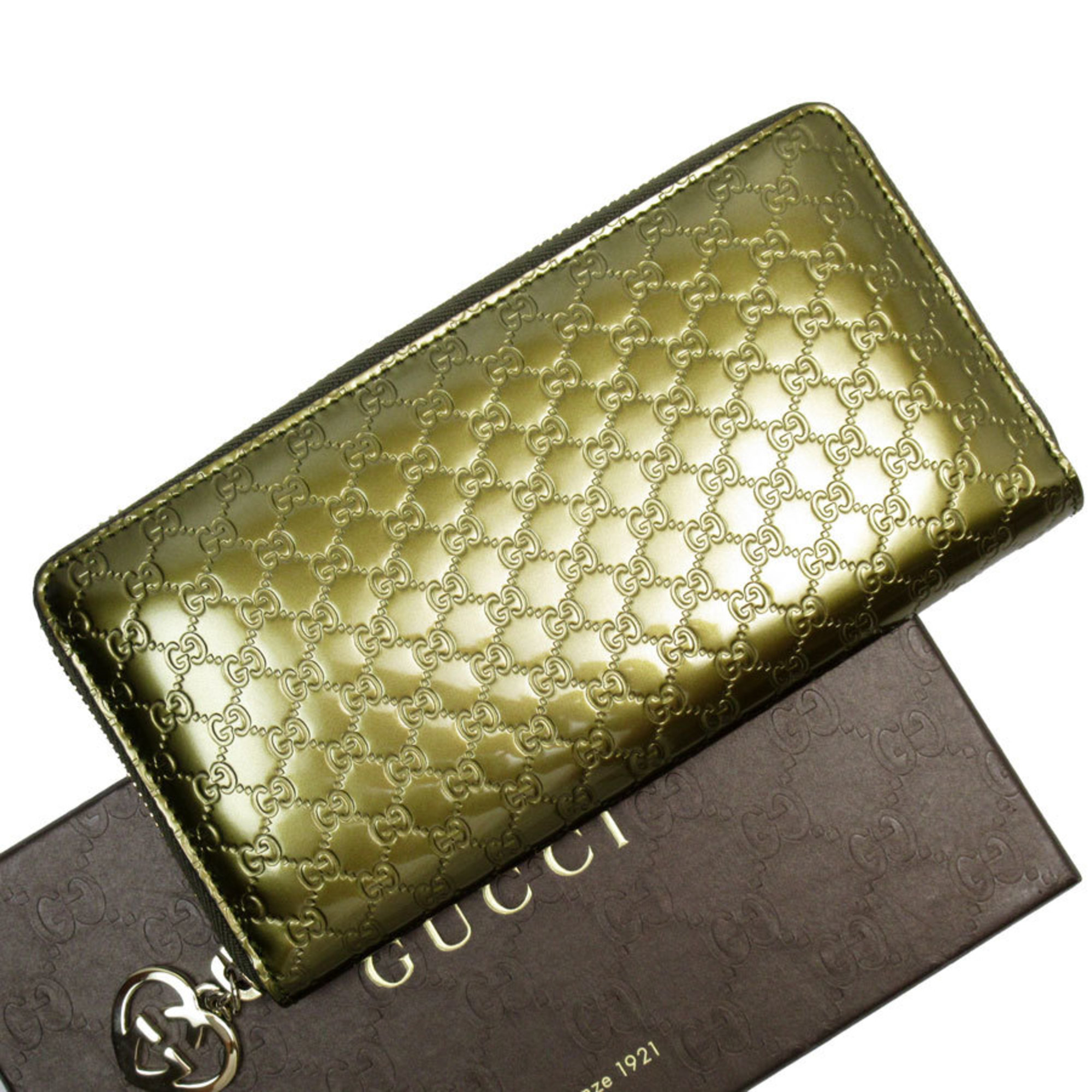 GUCCI Round Long Wallet Micro Guccissima Leather Khaki Gold Men's Women's 308005 w0782g