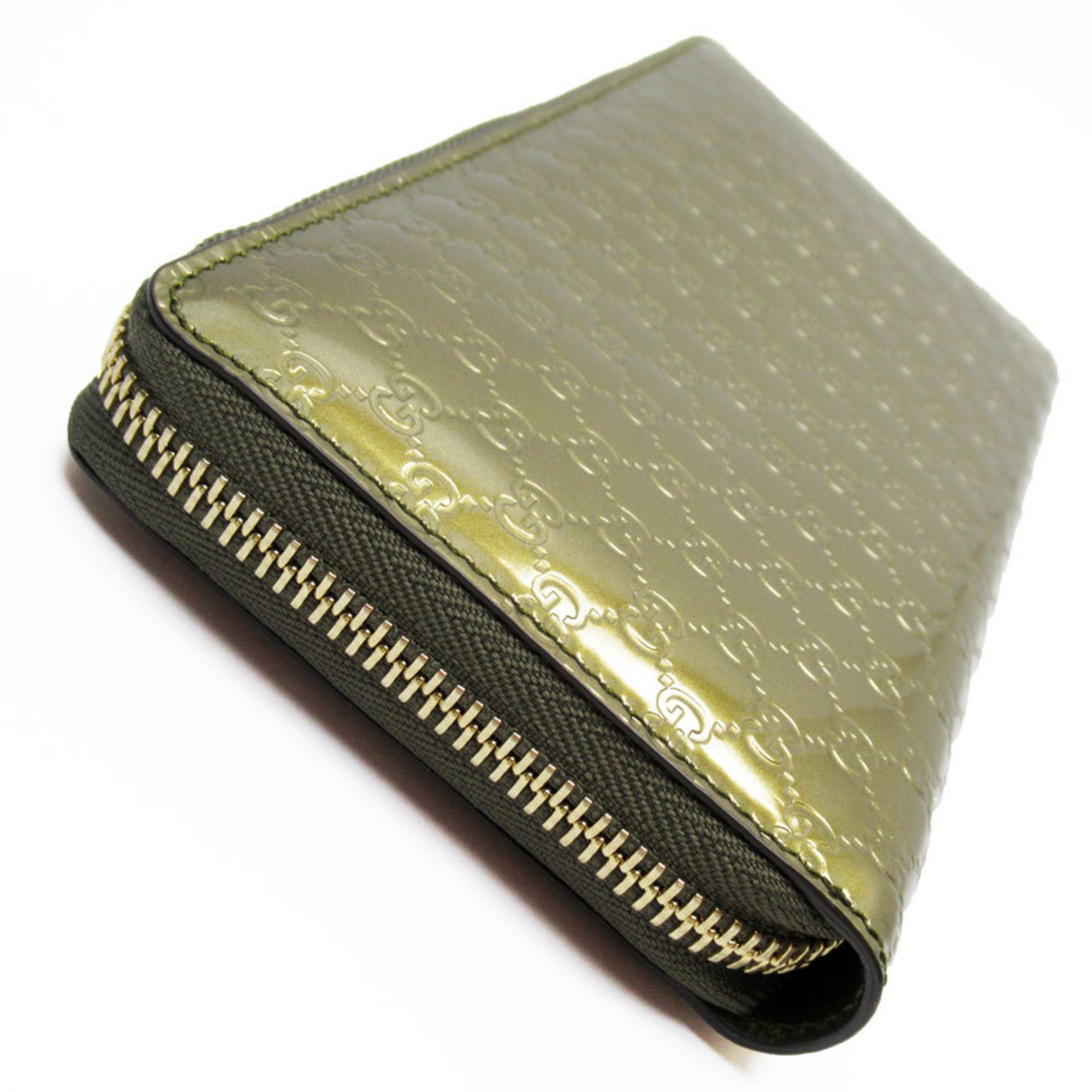 GUCCI Round Long Wallet Micro Guccissima Leather Khaki Gold Men's Women's 308005 w0782g