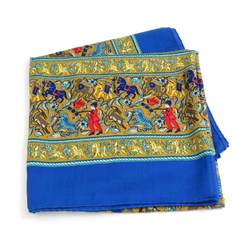 Hermes shawl stole scarf CHASSE EN INDE cashmere silk blue multicolor women's e59361a