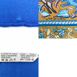 Hermes shawl stole scarf CHASSE EN INDE cashmere silk blue multicolor women's e59361a