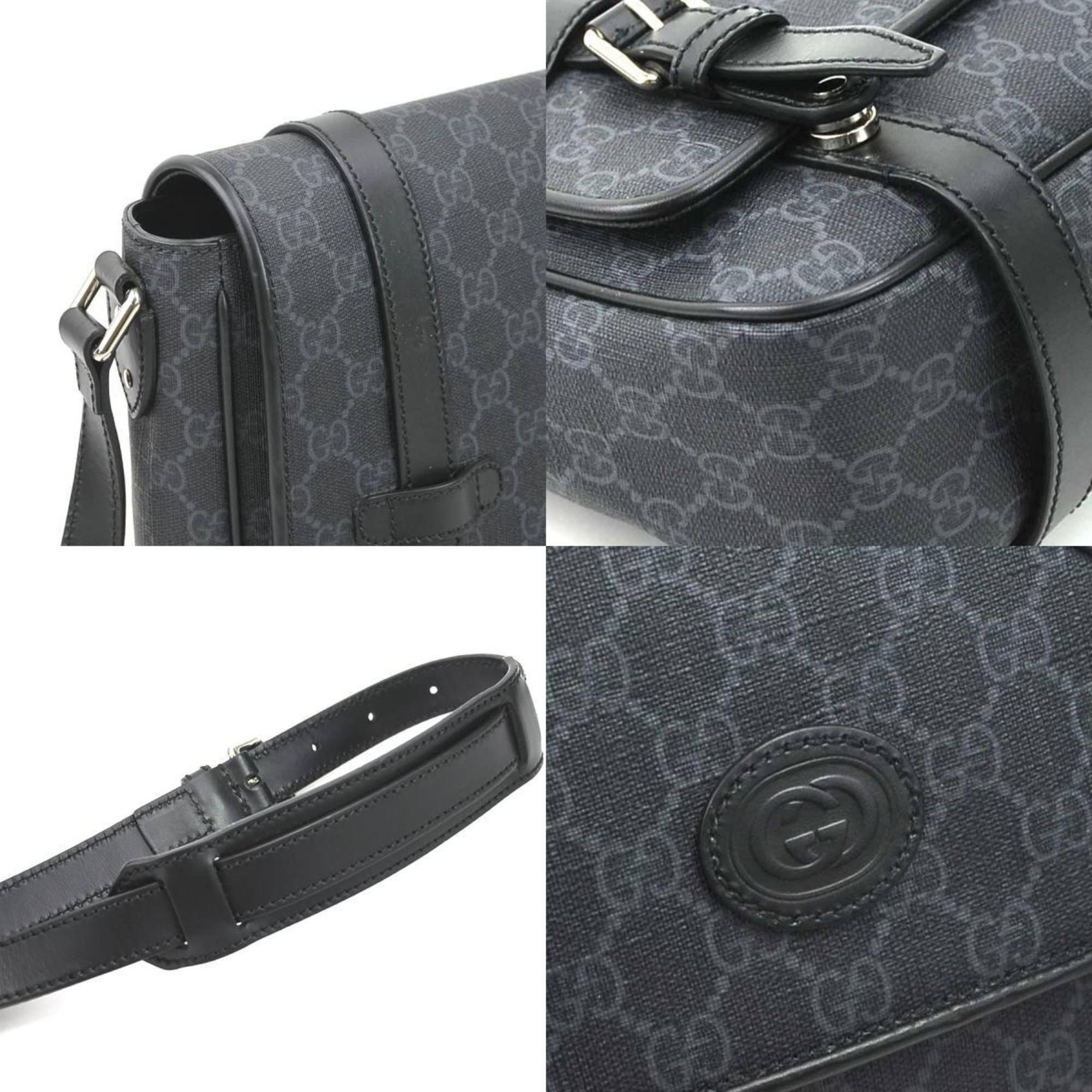 GUCCI Shoulder Bag GG Supreme Black Grey Silver Men's 658542 e59318a