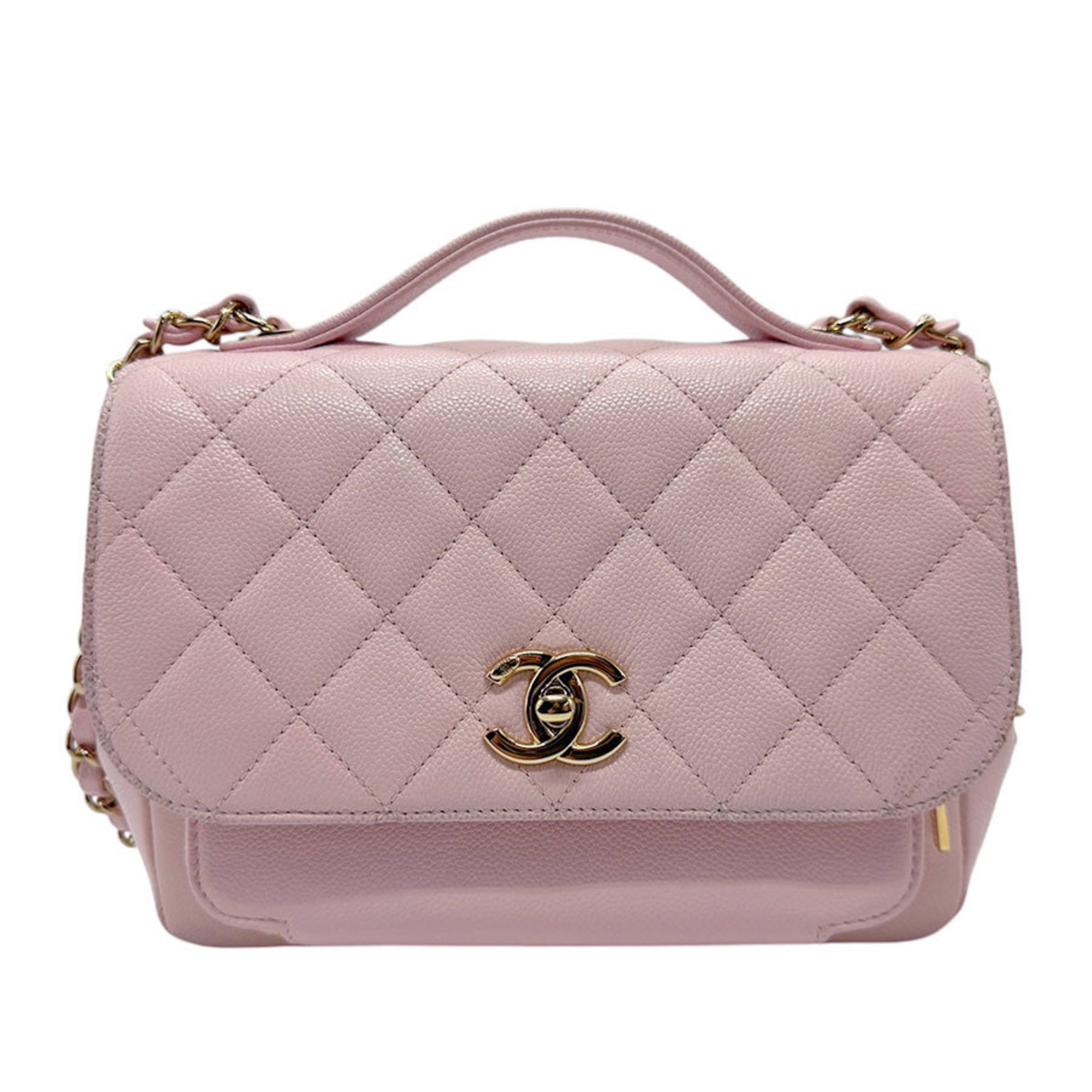 CHANEL Shoulder Bag Affinity Caviar Skin Leather Pink Gold Women's b0094