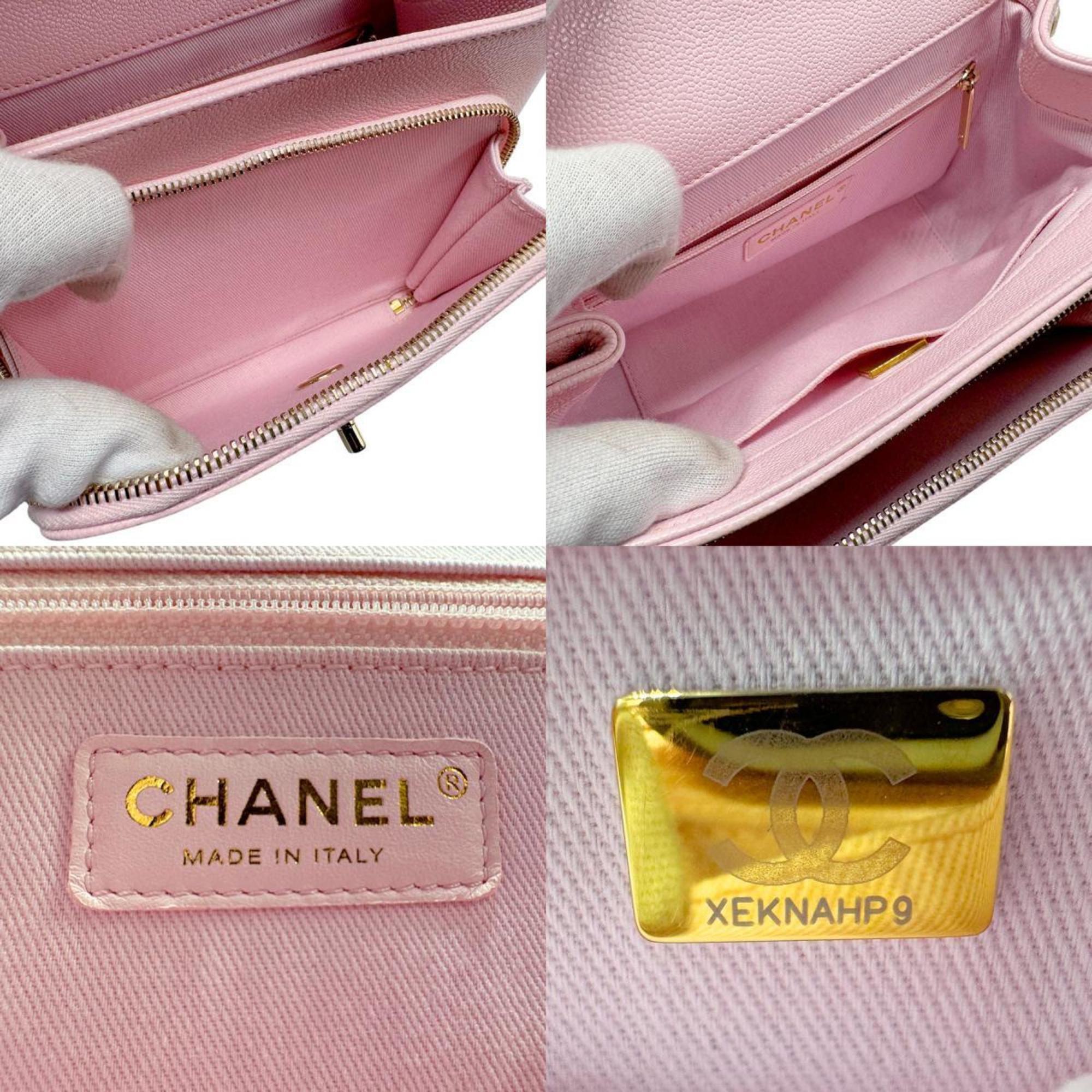 CHANEL Shoulder Bag Affinity Caviar Skin Leather Pink Gold Women's b0094