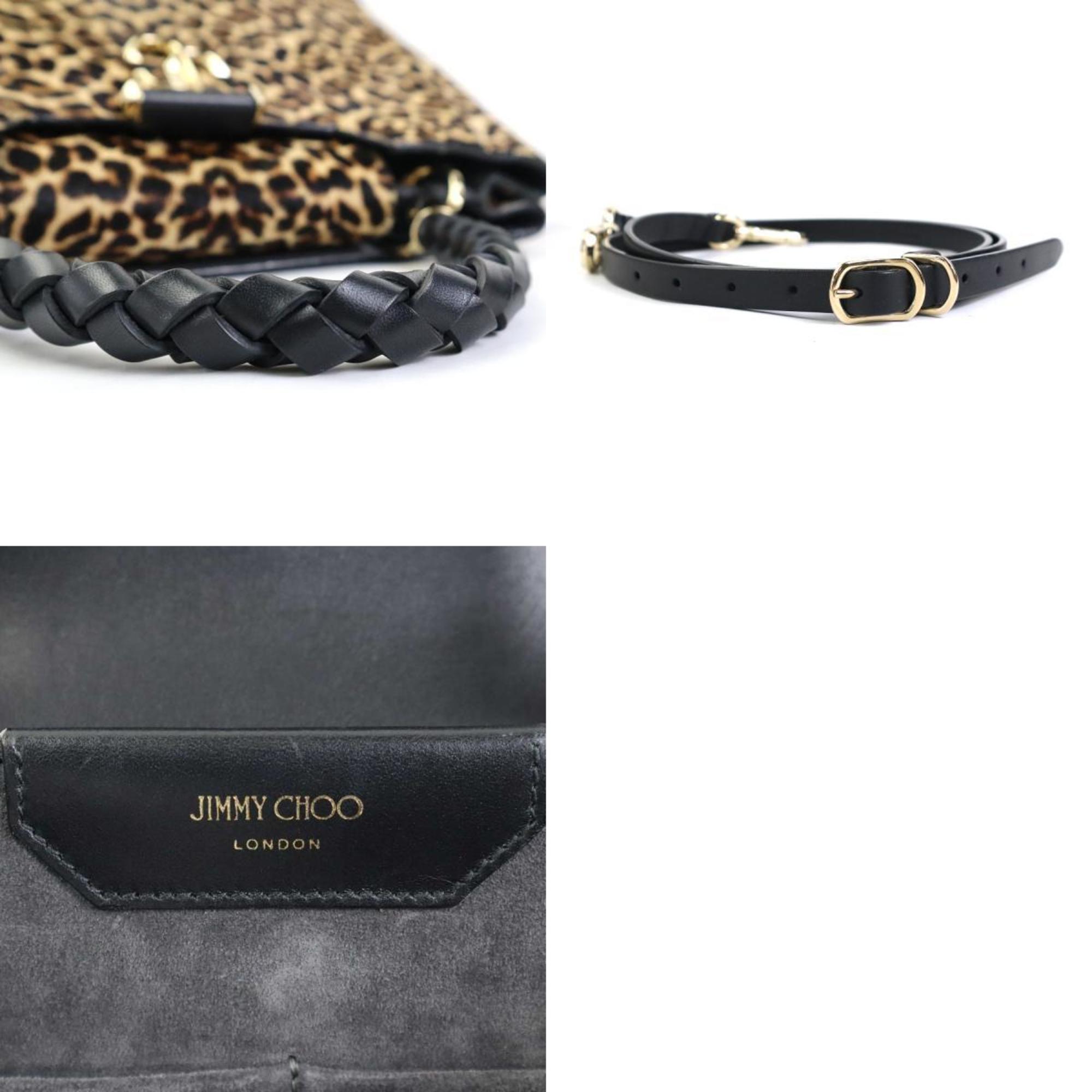 JIMMY CHOO handbag shoulder bag leopard print pony leather brown x black ladies h30589m