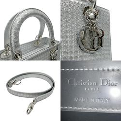 Christian Dior handbag shoulder bag Lady coated leather silver ladies n0495