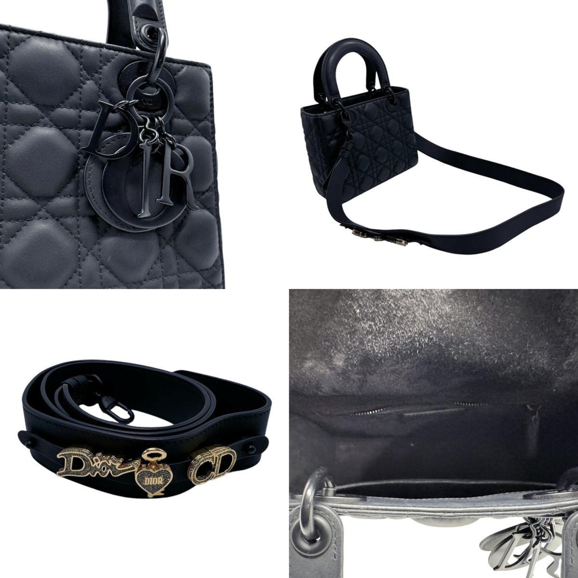 Christian Dior handbag shoulder bag Lady lambskin black women's b0092