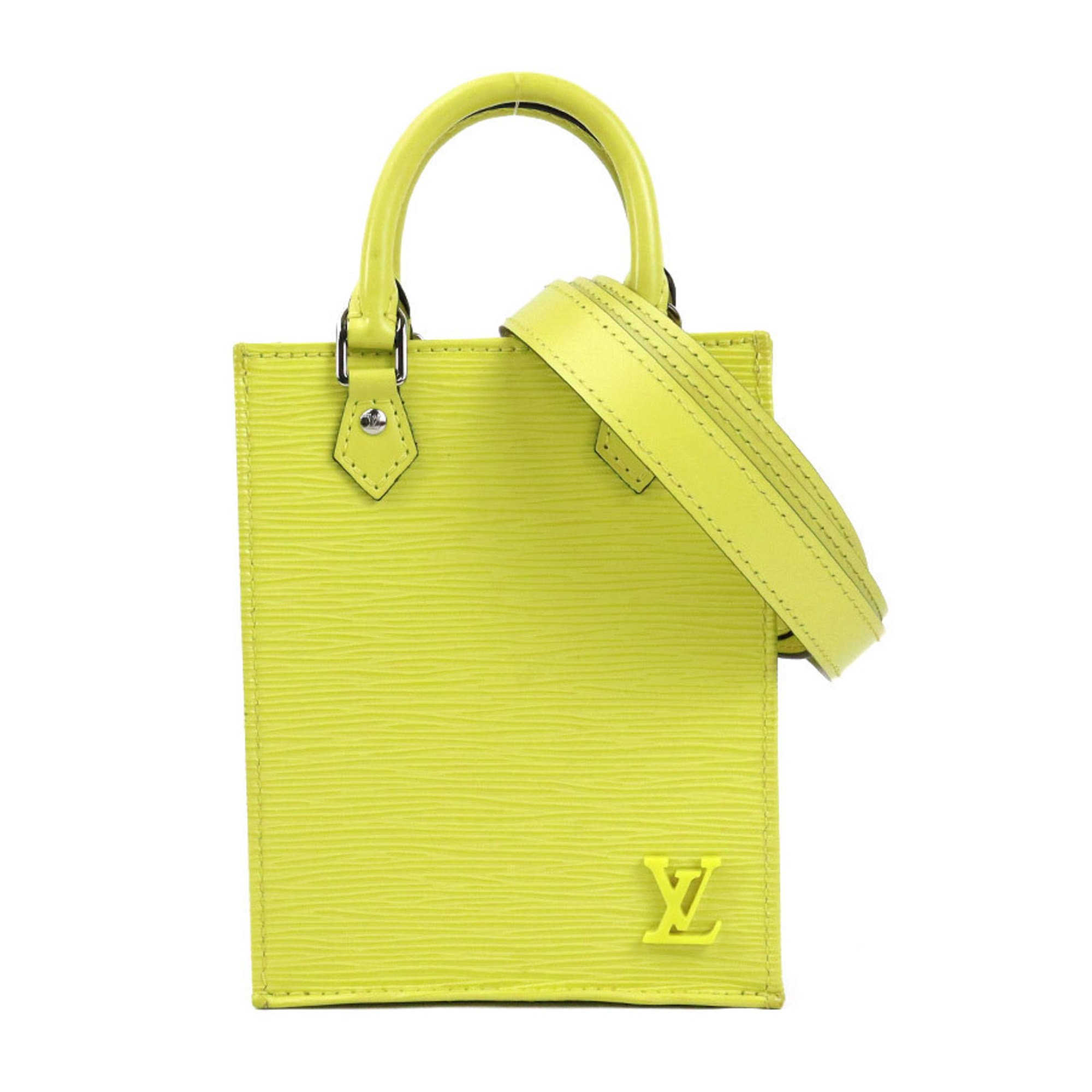 Louis Vuitton LOUIS VUITTON Handbag Shoulder Bag Epi Petite Sac Plat Leather Neon Yellow Silver Women's e59334k