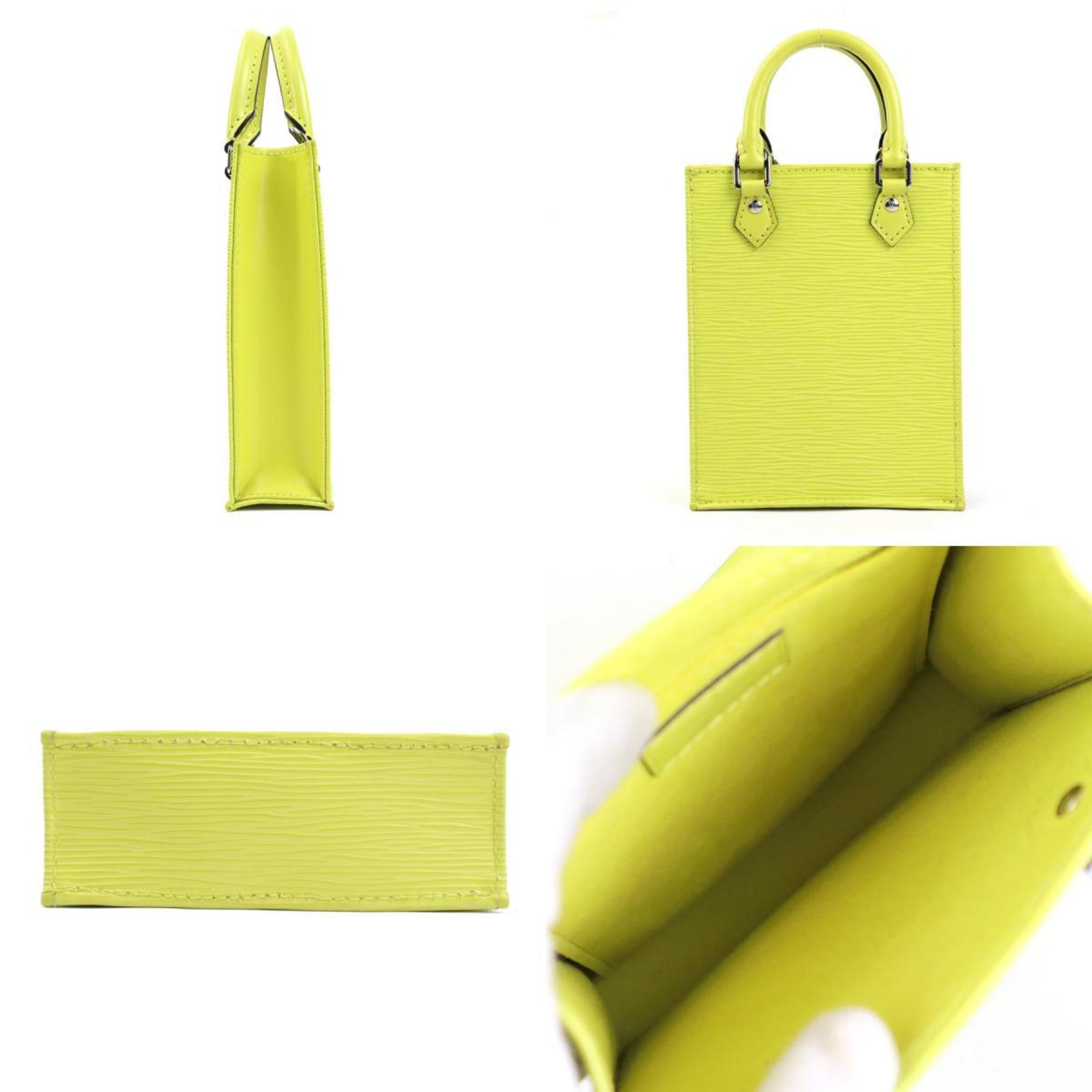 Louis Vuitton LOUIS VUITTON Handbag Shoulder Bag Epi Petite Sac Plat Leather Neon Yellow Silver Women's e59334k