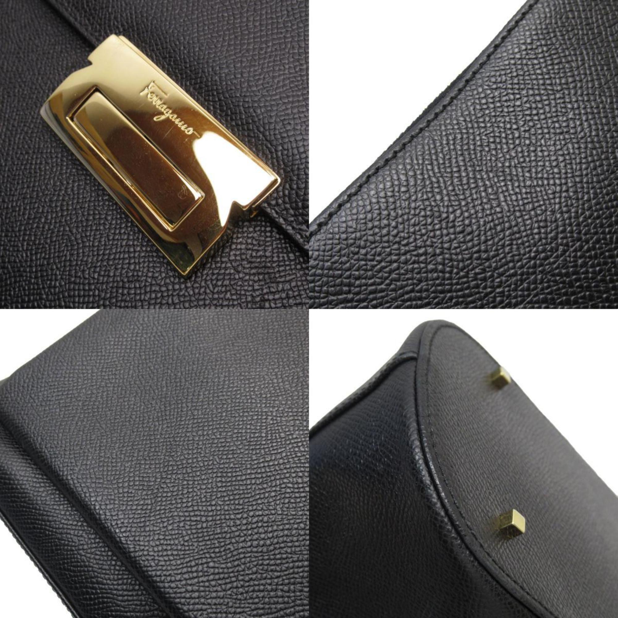 Salvatore Ferragamo handbag shoulder bag leather black gold ladies w0763a