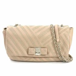 Salvatore Ferragamo Shoulder Bag Vara Ribbon Leather Metal Pink Beige Women's h30582a