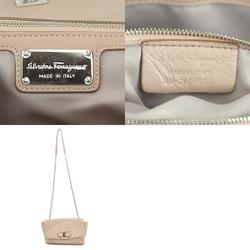 Salvatore Ferragamo Shoulder Bag Vara Ribbon Leather Metal Pink Beige Women's h30582a