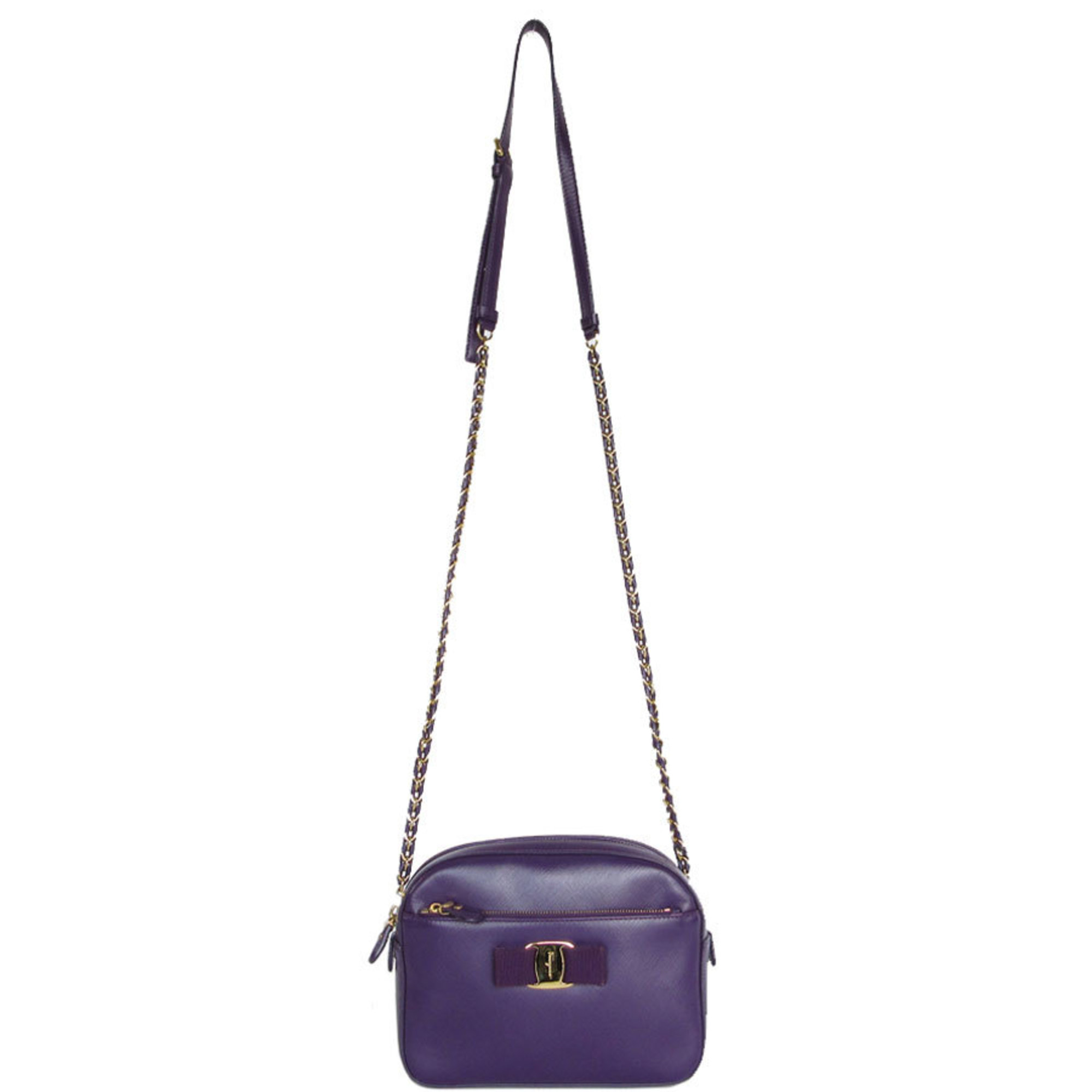 Salvatore Ferragamo Shoulder Bag Vara Ribbon Leather Purple Gold Women's s0380k