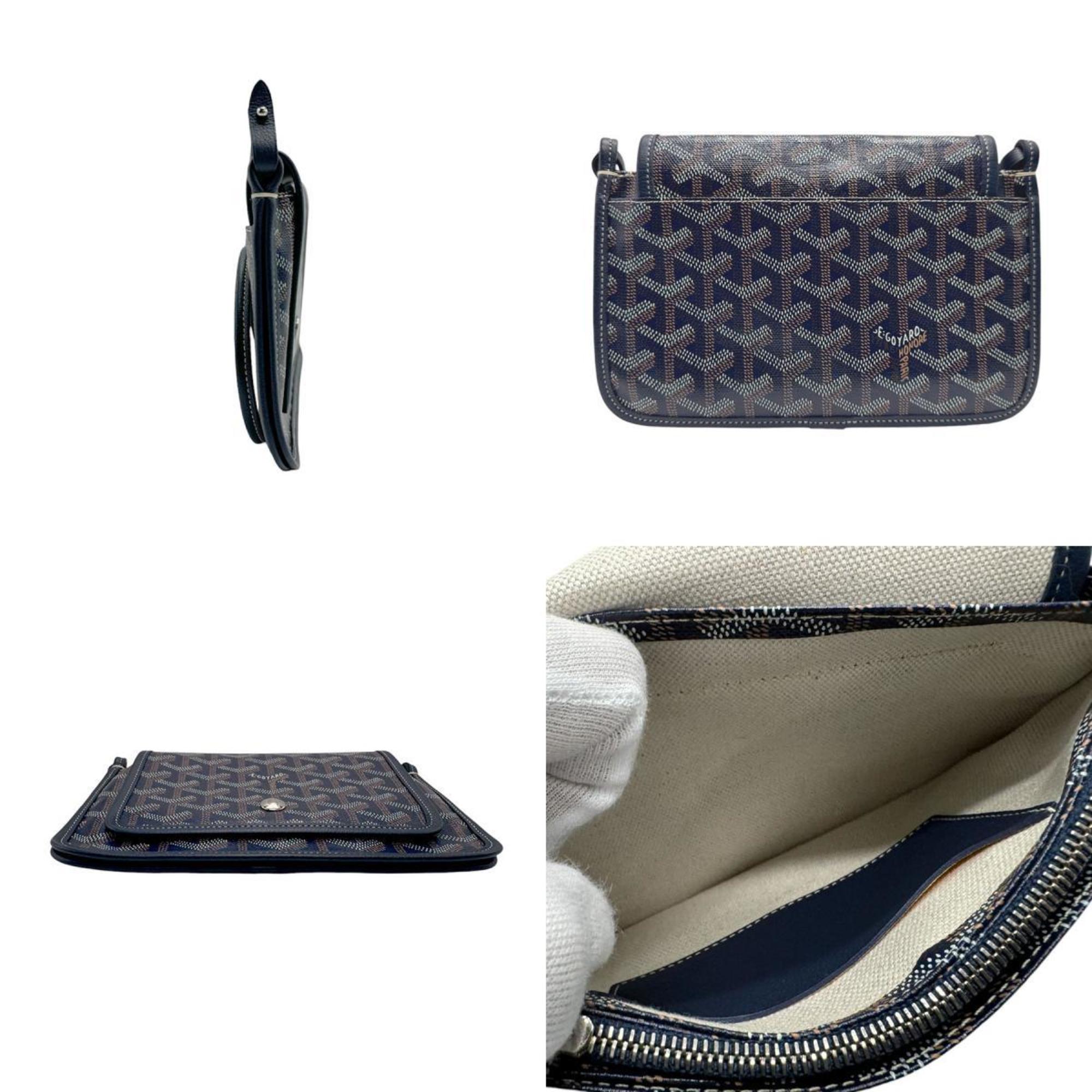 GOYARD Shoulder Bag Pochette Leather Navy Brown White Men Women n0489