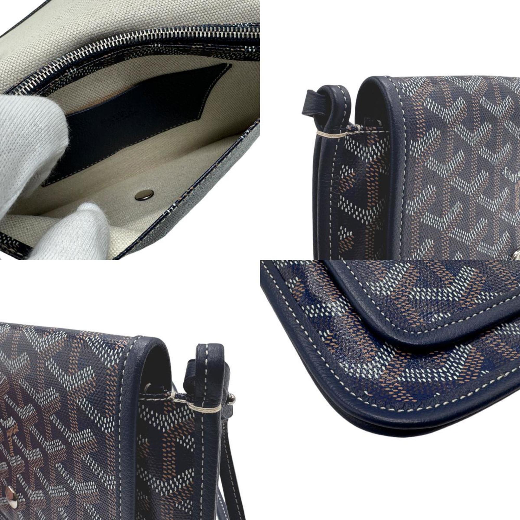 GOYARD Shoulder Bag Pochette Leather Navy Brown White Men Women n0489