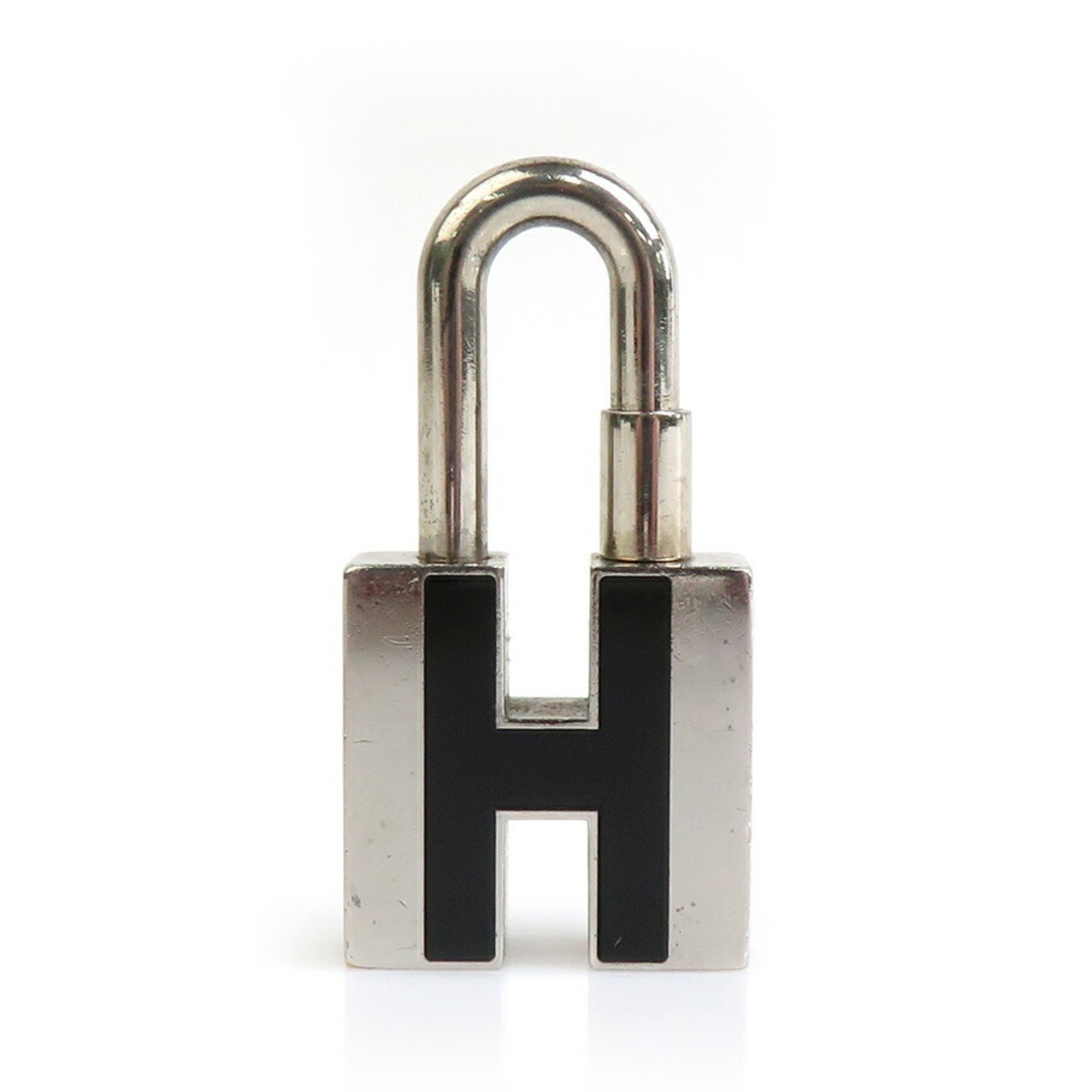 Hermes HERMES Padlock Charm H Metal Enamel Silver Black Men's Women's e59347g