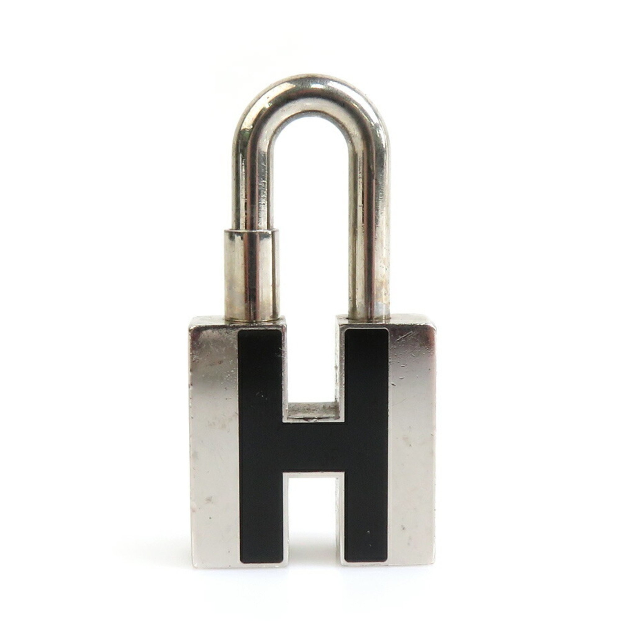 Hermes HERMES Padlock Charm H Metal Enamel Silver Black Men's Women's e59347g