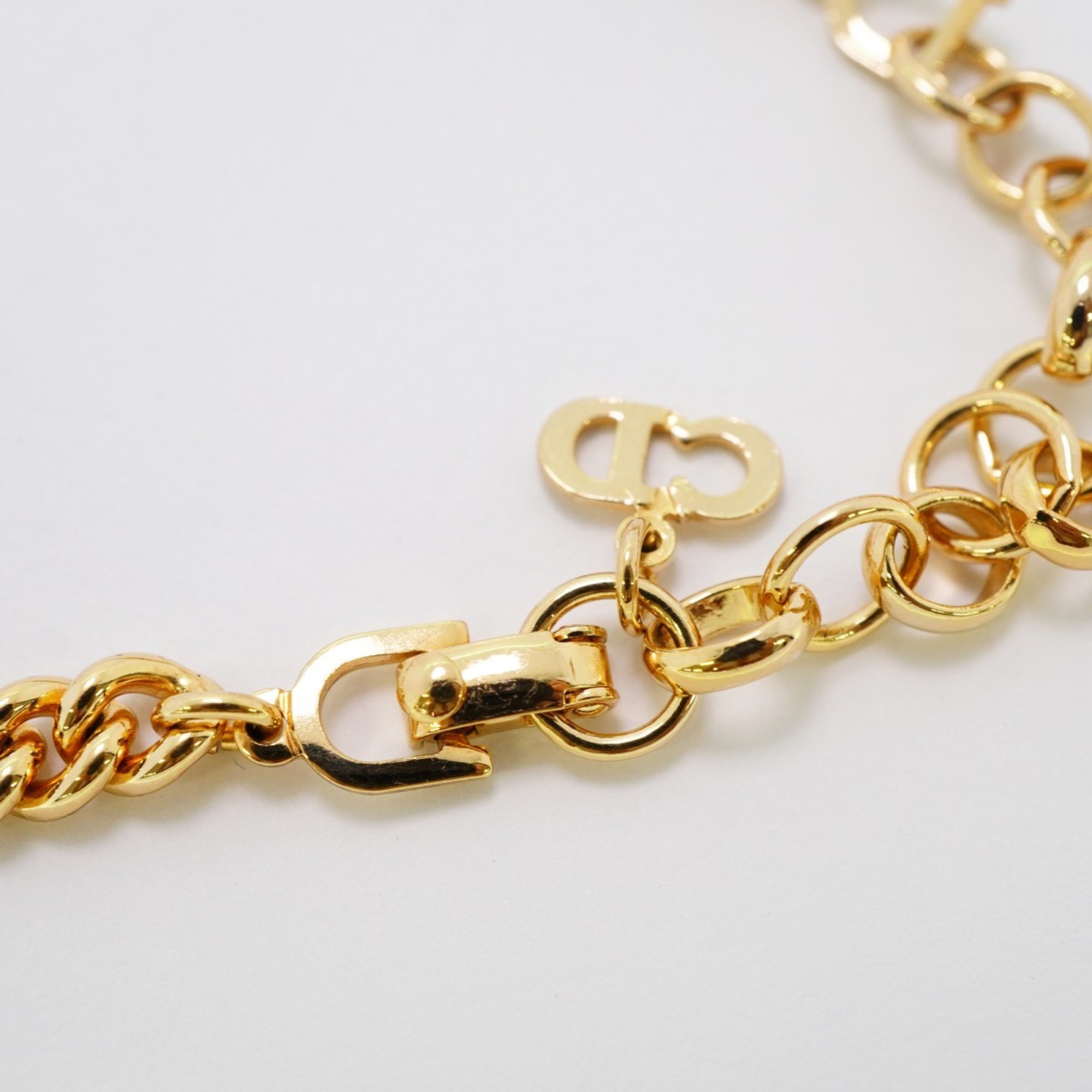 Christian Dior Necklace Chain Rhinestone GP Plated Gold Black Women's