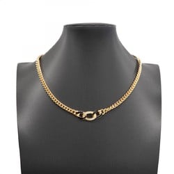 Christian Dior Necklace Chain Rhinestone GP Plated Gold Black Women's