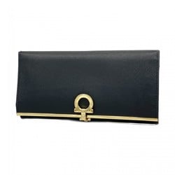 Salvatore Ferragamo Long Wallet Gancini Leather Black Women's