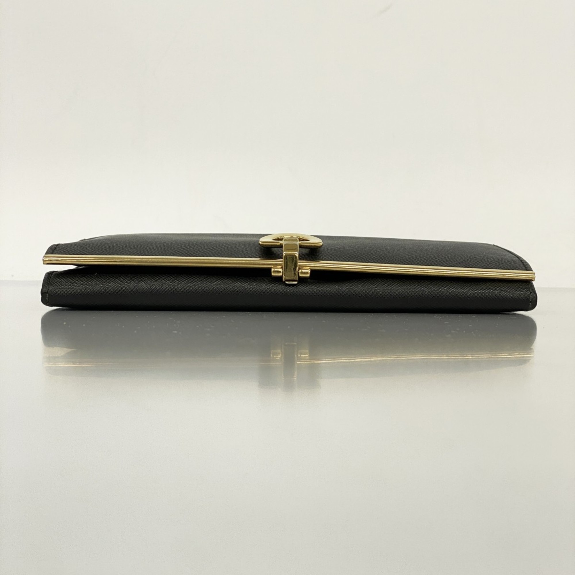 Salvatore Ferragamo Long Wallet Gancini Leather Black Women's