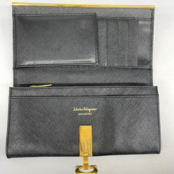 Salvatore Ferragamo Long Wallet Gancini Leather Black Women's