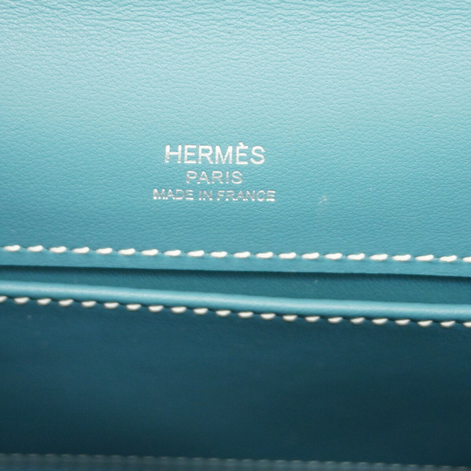 Hermes handbag Pochette Kelly Swift Blue Jean W engraved ladies