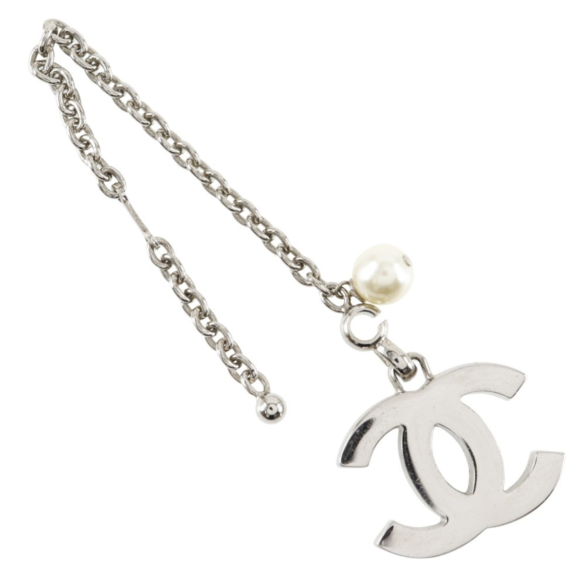 Chanel CHANEL Coco Mark Keychain Charm A17950 x Fake Pearl 2002 Silver 02C COCO Women's