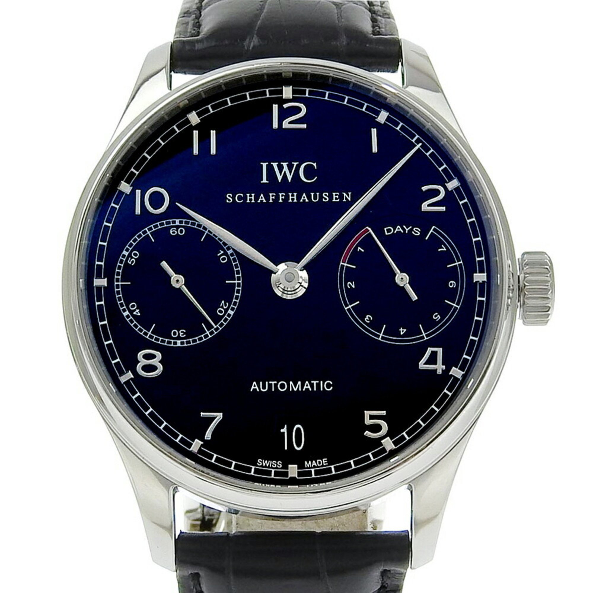 IWC Schaffhausen Portugieser 7 Days Watch IW500109 Stainless Steel x Leather Automatic Power Reserve Black Dial Men's