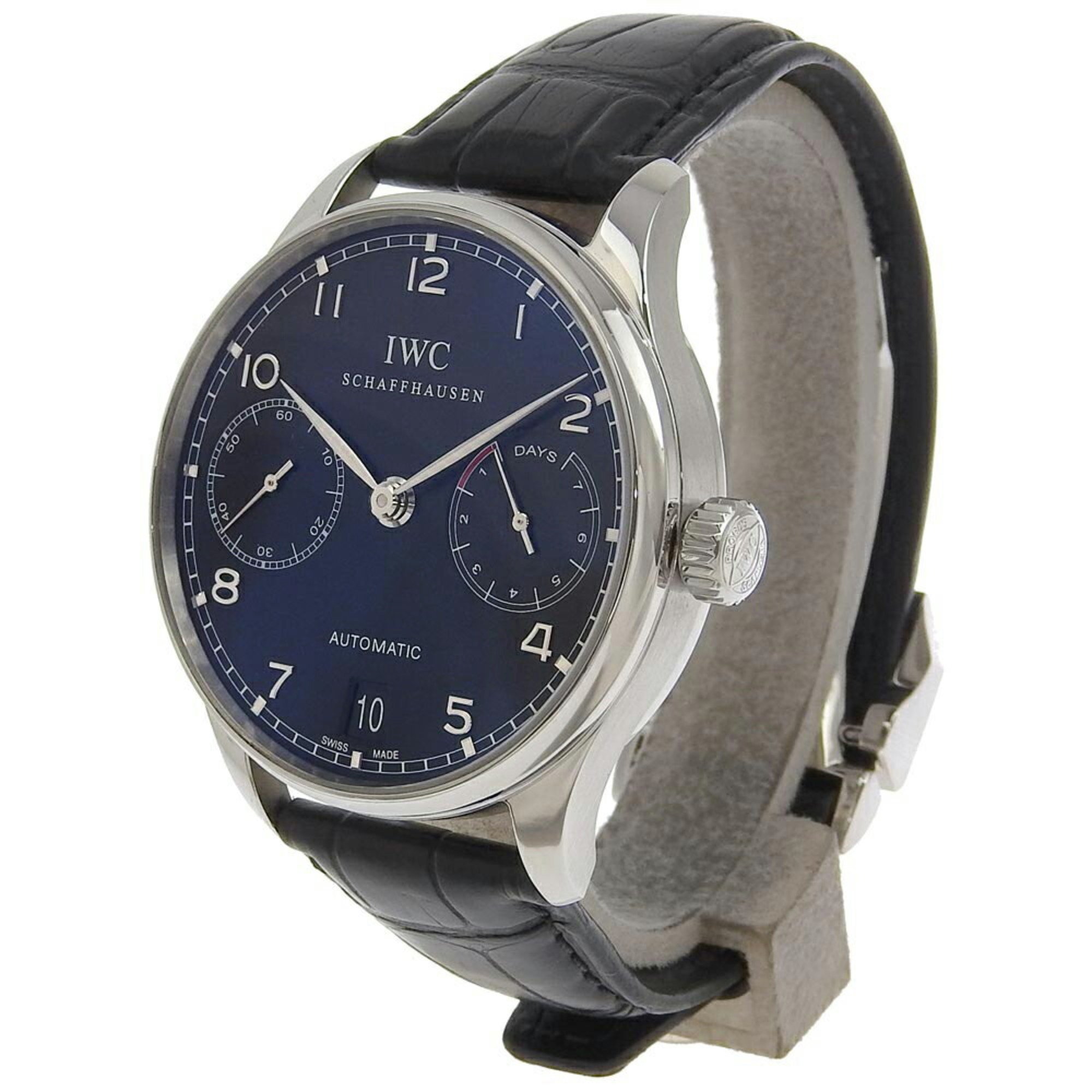 IWC Schaffhausen Portugieser 7 Days Watch IW500109 Stainless Steel x Leather Automatic Power Reserve Black Dial Men's