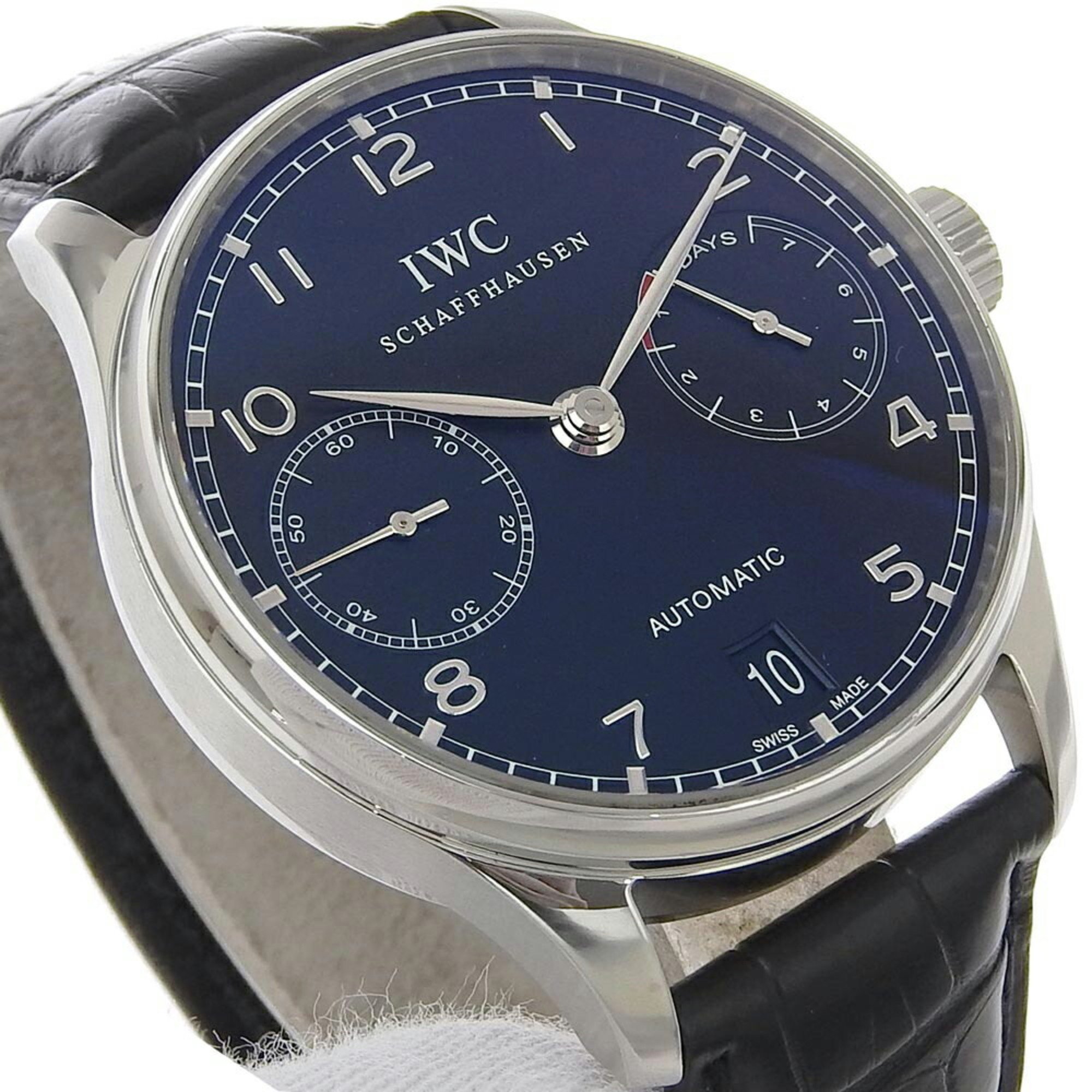 IWC Schaffhausen Portugieser 7 Days Watch IW500109 Stainless Steel x Leather Automatic Power Reserve Black Dial Men's