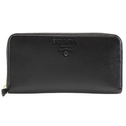 PRADA Round Long Wallet 1ML506 Saffiano NERO Black Zip Around Women's