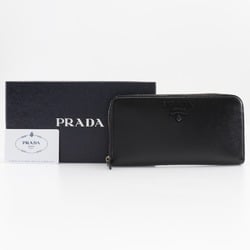 PRADA Round Long Wallet 1ML506 Saffiano NERO Black Zip Around Women's