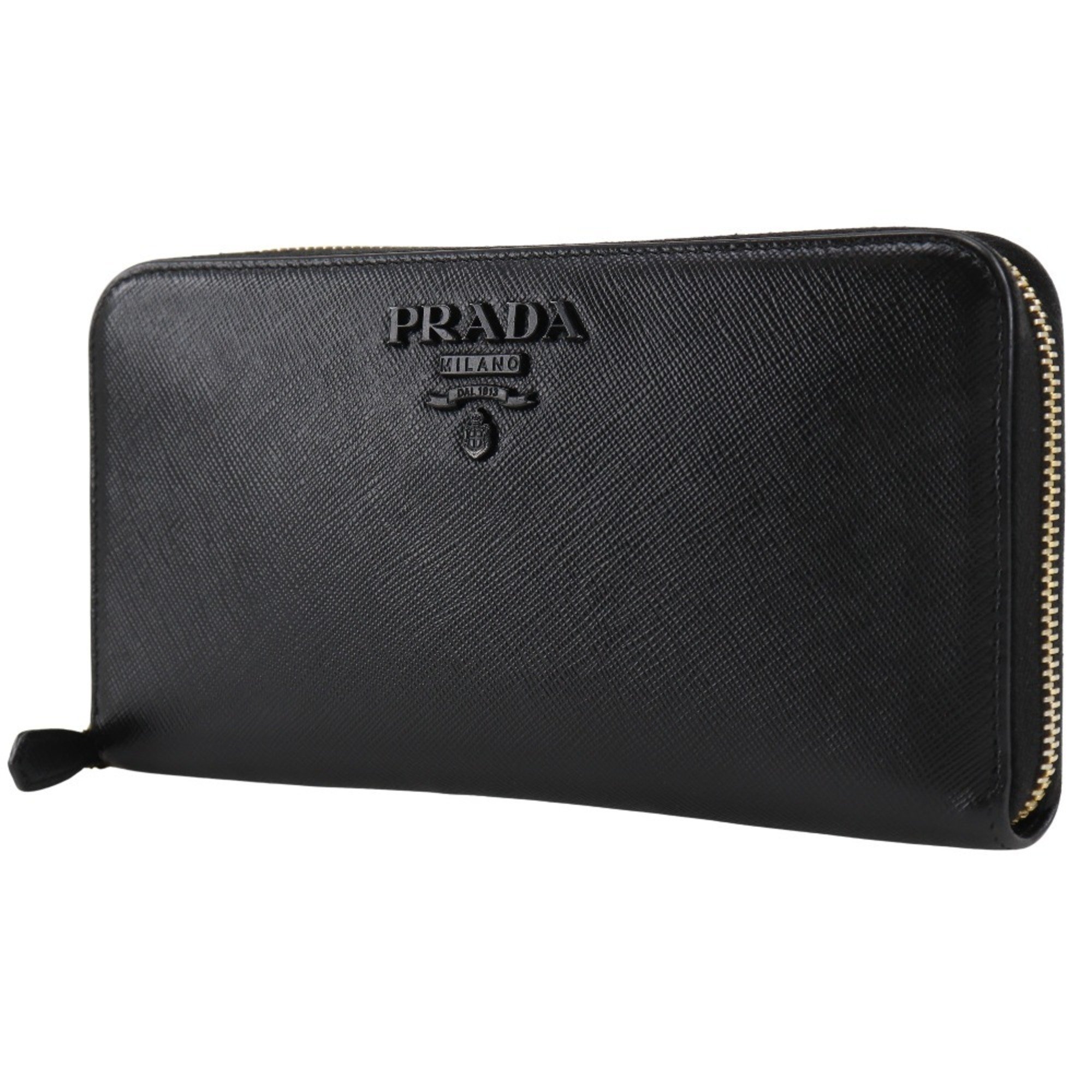 PRADA Round Long Wallet 1ML506 Saffiano NERO Black Zip Around Women's