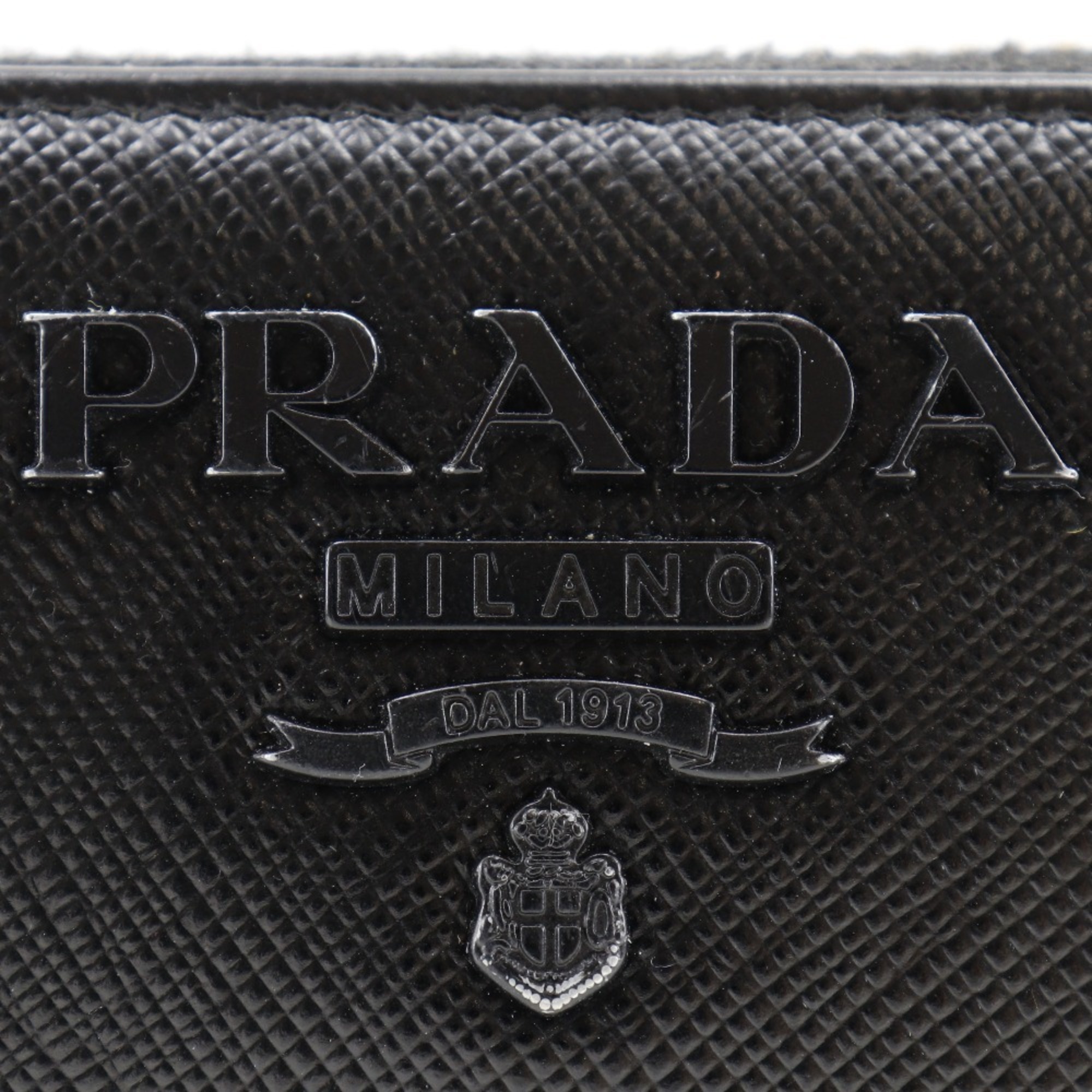 PRADA Round Long Wallet 1ML506 Saffiano NERO Black Zip Around Women's