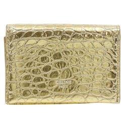 CELINE Card Holder Business Case Embossed Leather Gold Snap Button Women's