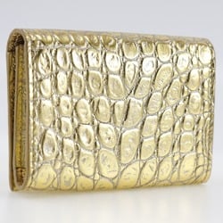 CELINE Card Holder Business Case Embossed Leather Gold Snap Button Women's