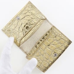 CELINE Card Holder Business Case Embossed Leather Gold Snap Button Women's