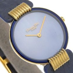 Dior Black Moon Bagira Watch D46-153-5 Gold-plated x embossed leather Quartz Analog display Blue shell dial Ladies