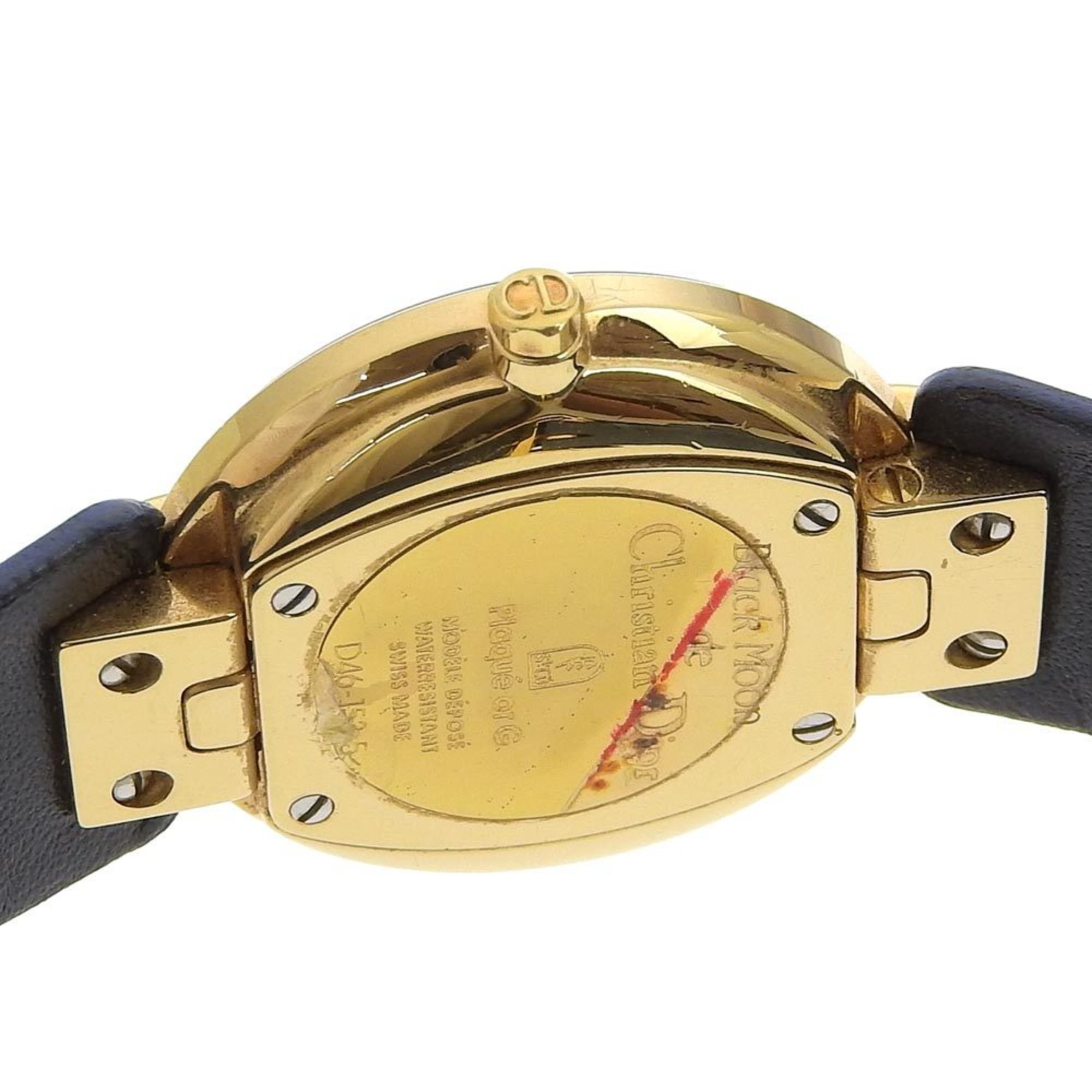 Dior Black Moon Bagira Watch D46-153-5 Gold-plated x embossed leather Quartz Analog display Blue shell dial Ladies