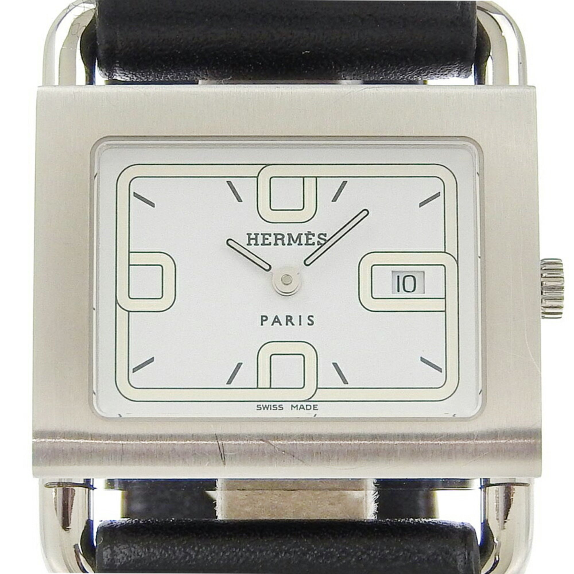 Hermes HERMES Valenia Watch BA1.510 Stainless Steel x Embossed Leather Quartz Analog Display White Dial Ladies