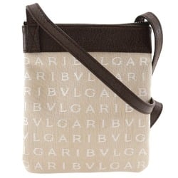 BVLGARI Mania Shoulder Bag Pochette Canvas x Leather Beige Logo Unisex