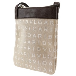 BVLGARI Mania Shoulder Bag Pochette Canvas x Leather Beige Logo Unisex